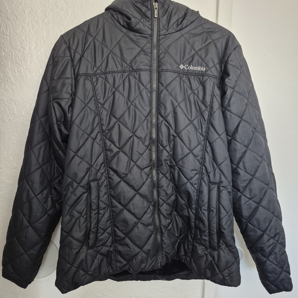 Columbia-Women's Black Hooded Jacket, Large, Quilted Lining